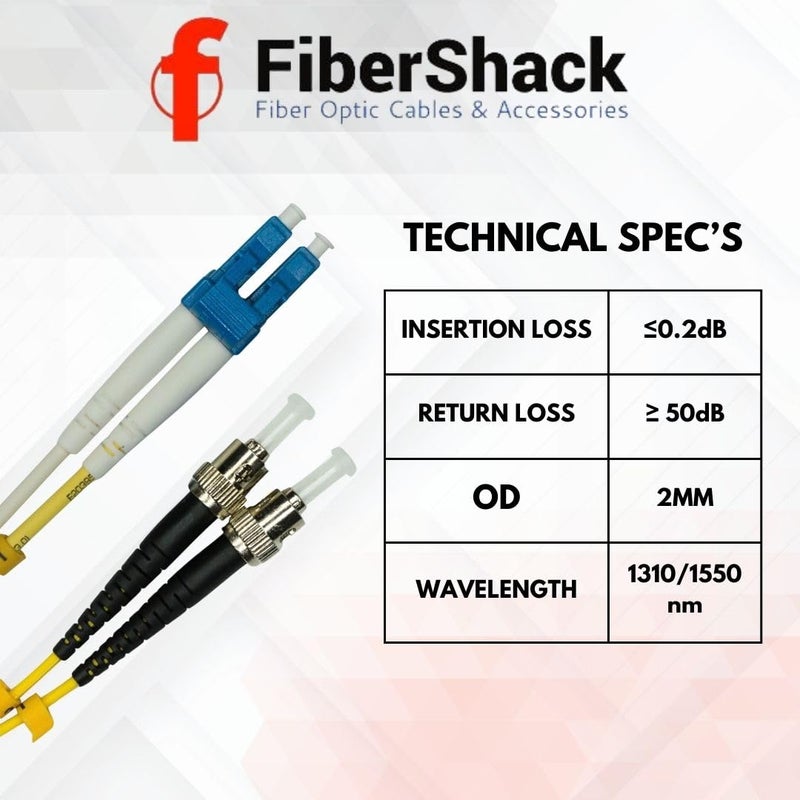 Fibershack - 3ft / 1M LC to ST Fiber Patch Cable - Duplex - ST to LC Single Mode Fiber Cable - LSZH SM OS2 Optical Patch Cord - Built for Professionals - Image 4